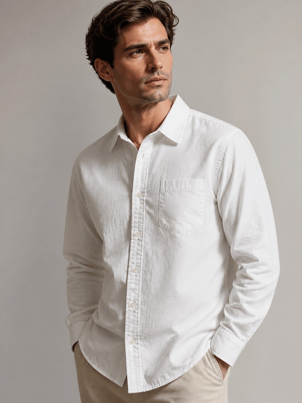 New Eddie Bauer White Long-Sleeve Casual Cotton Shirt. Large.